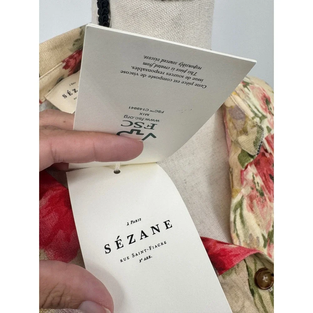 Sezane Short Ruby Romper Women Size 14 Maxi Fleurs Patchwork Floral Belted
